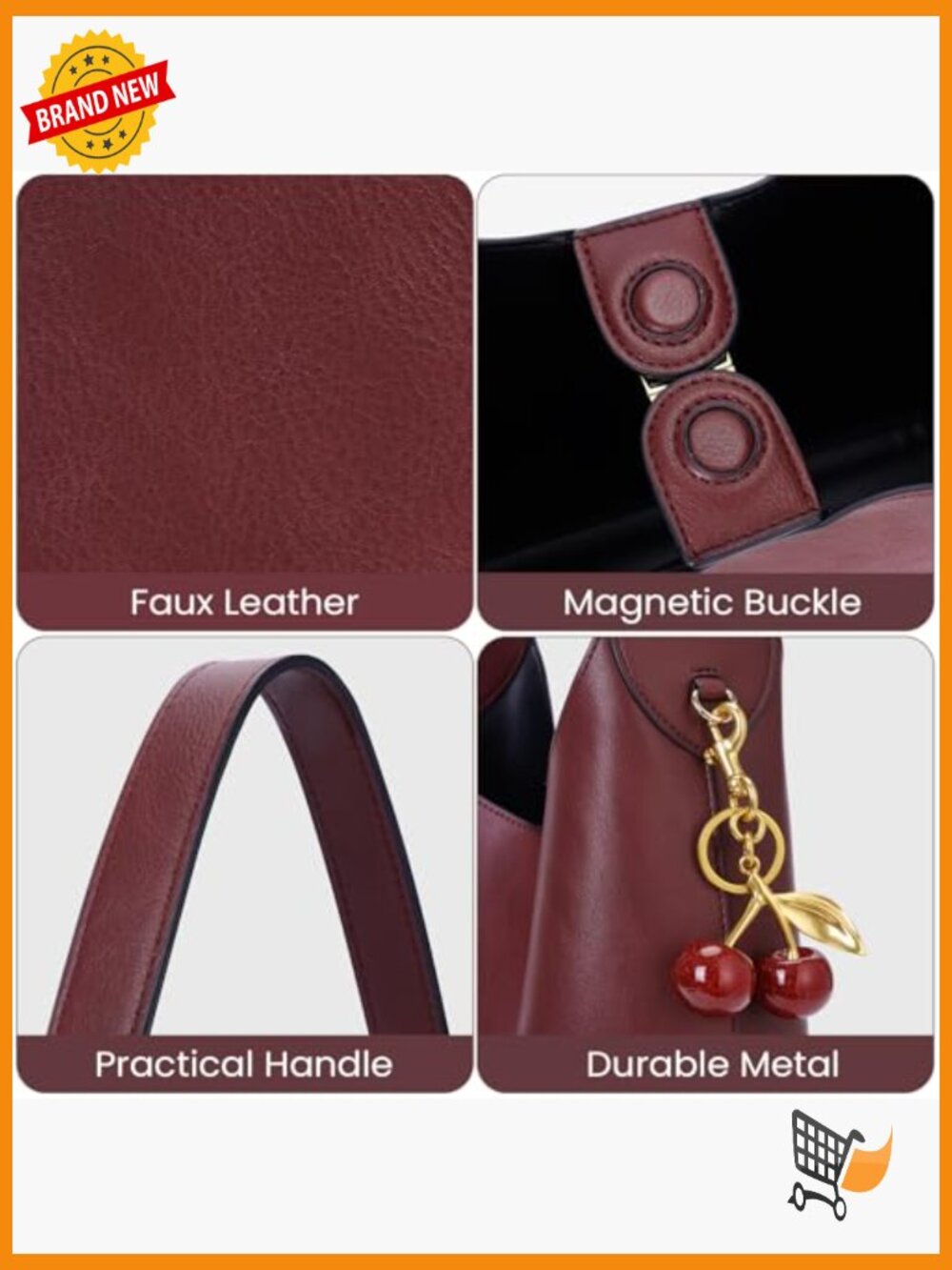 Faux Suede Hobo Bag Vegan Leather Shoulder Tote with Charm Slouchy Handbag - Picture 4 of 6